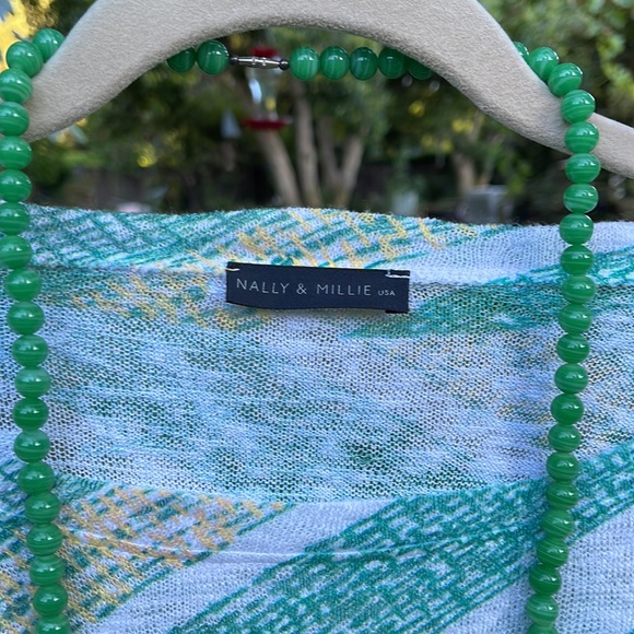 🌺 NALLY & MILLIE; Pretty Designer, Green/White/Yellow 3/4 Length Sleeve Top XL! - Picture 4 of 12